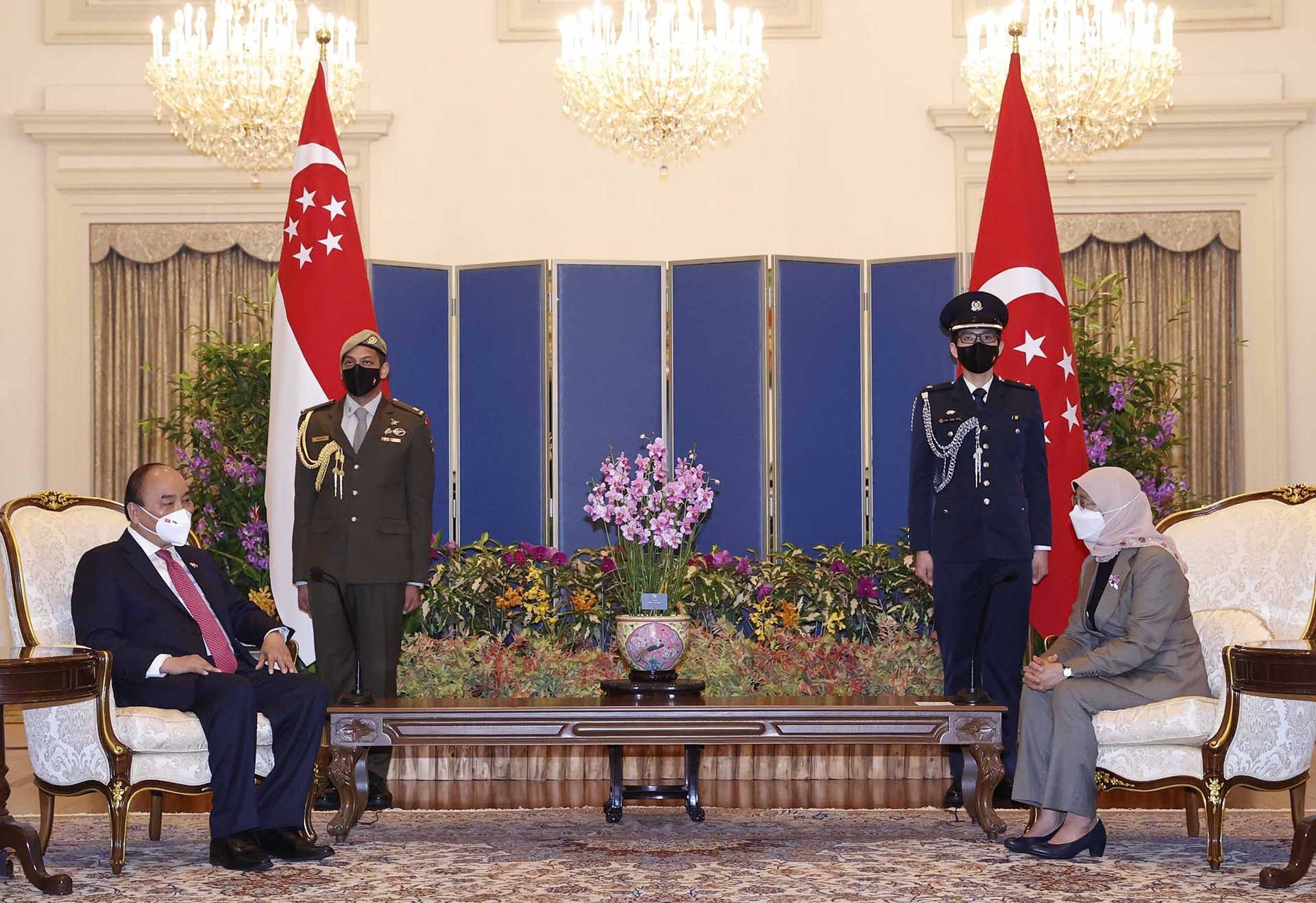 Chủ tịch nước Nguyễn Xuân Phúc hội kiến với Tổng thống Singapore Halimah Yacob 