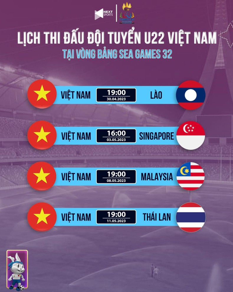 Lịch thi đấu của U22 Việt Nam tại vòng bảng SEA Games 32