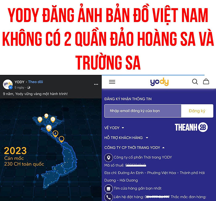 Thời trang YODY đăng bản đồ Việt Nam thiếu 2 quần đảo Trường Sa và Hoàng Sa