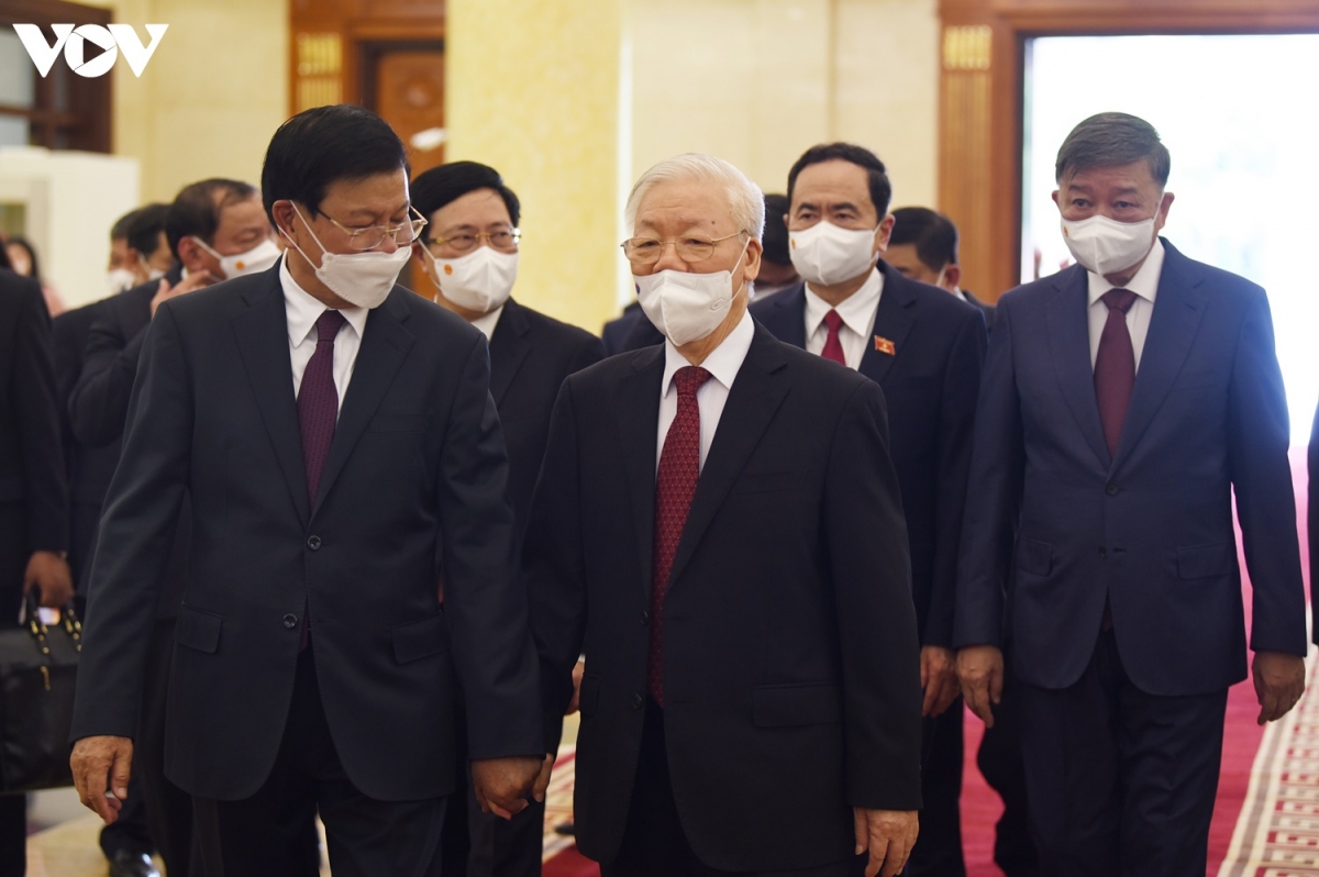 Hình ảnh lễ đón và hội đàm giữa lãnh đạo Việt Nam và Tổng Bí thư, Chủ tịch nước Lào  