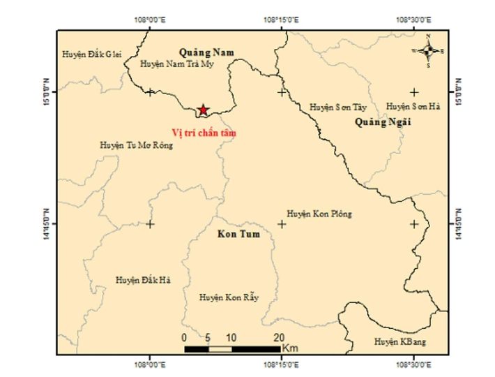 Quảng Nam một ngày xảy ra 4 trận động đất 