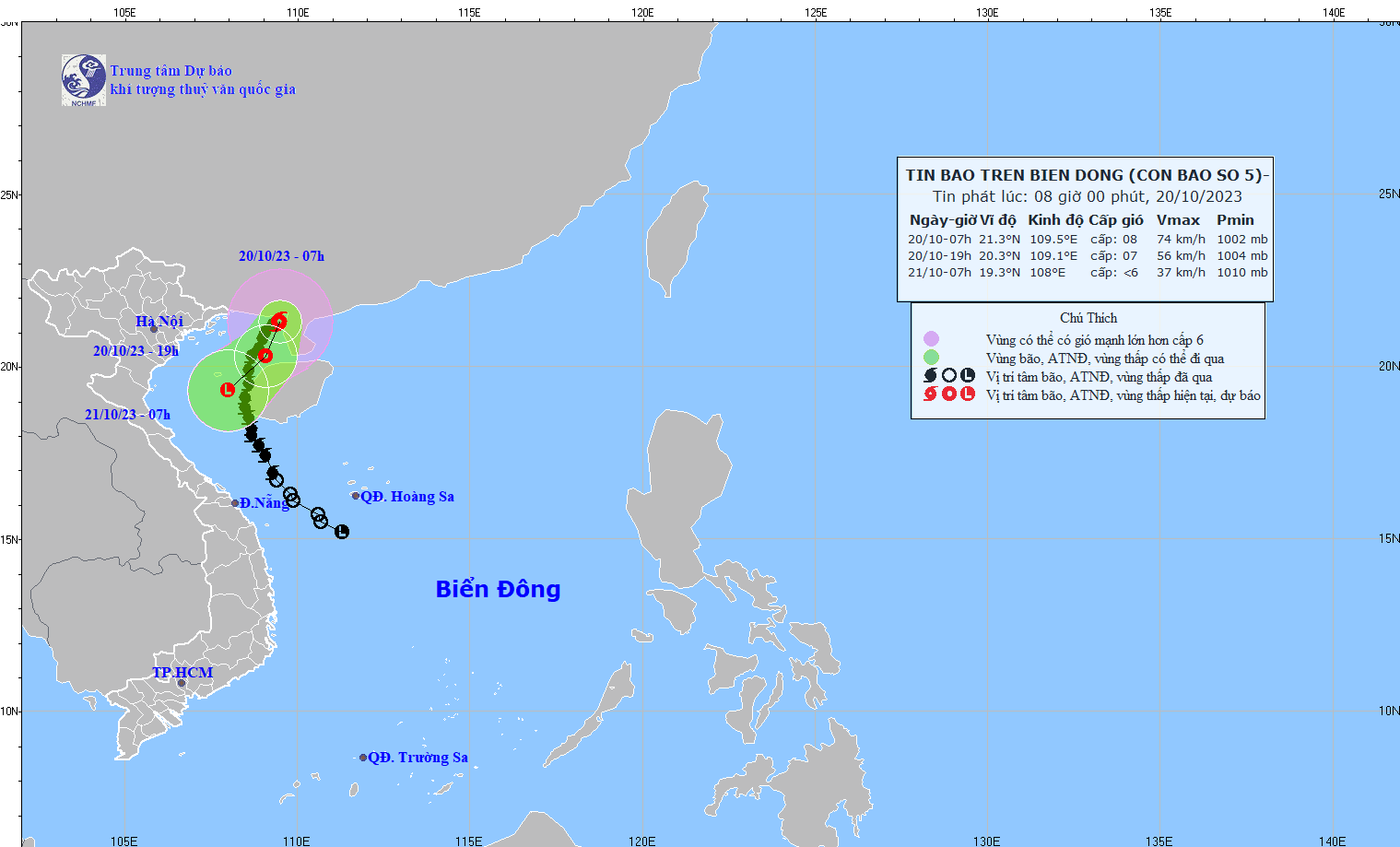 Bão số 5 đang ở khu vực Bắc Vịnh Bắc Bộ, giật cấp 10