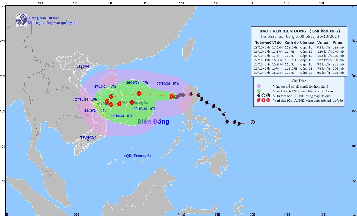 Bão số 6 giật cấp 15 cách quần đảo Hoàng Sa 210 km