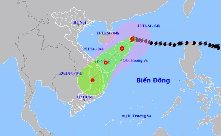 Bão số 7 mạnh cấp 14, hướng về vùng biển Quảng Trị đến Quảng Ngãi