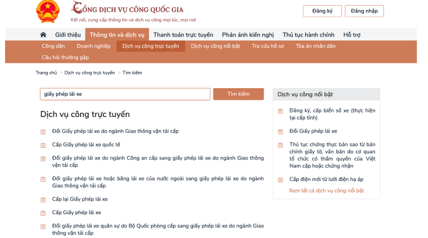 Thủ tục đổi giấy phép lái xe online