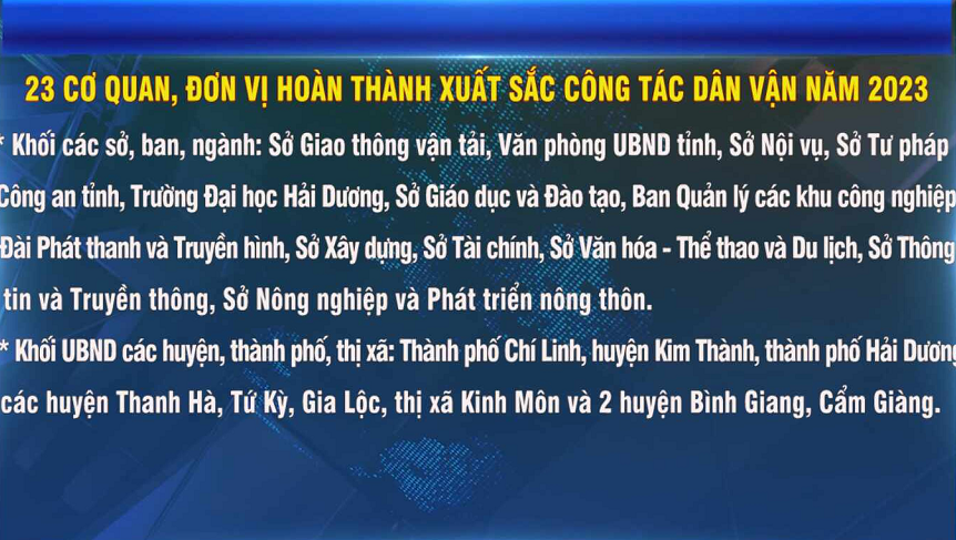 23 CƠ QUAN, ĐƠN VỊ HOÀN THÀNH XUẤT SẮC CÔNG TÁC DÂN VẬN NĂM 2023