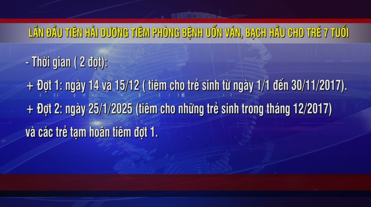 HƠN 32.000 TRẺ 7 TUỔI SẼ ĐƯỢC TIÊM VẮC XIN PHÒNG BỆNH UỐN VÁN, BẠCH HẦU